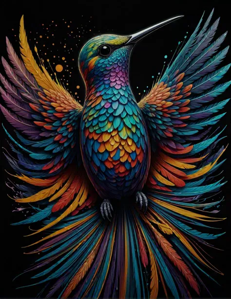 a painting of a colorful bird with its wings spread