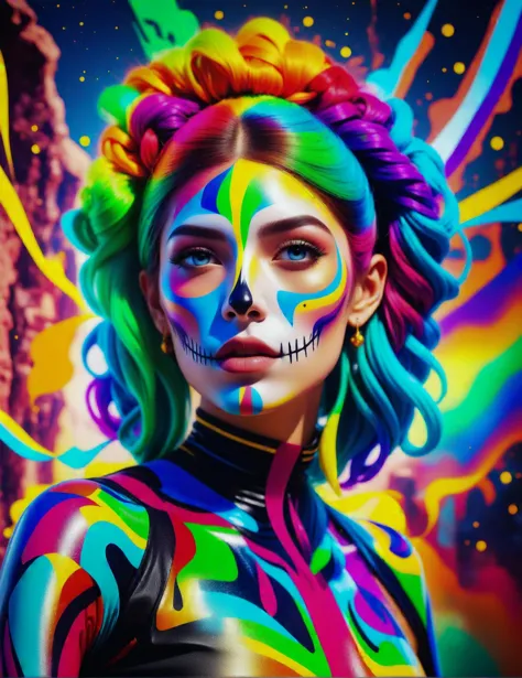 a woman with colorful makeup and a skull make up