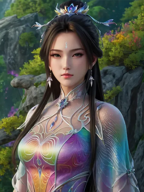 a close up of a woman in a dress with a dragon on her chest