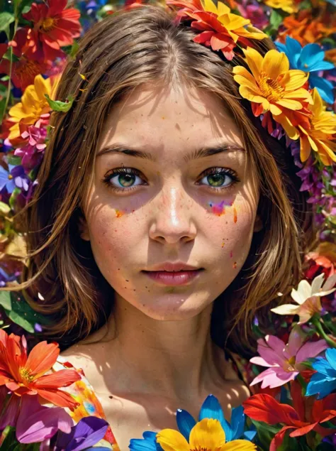 arafed girl with flowers in her hair and a flower crown