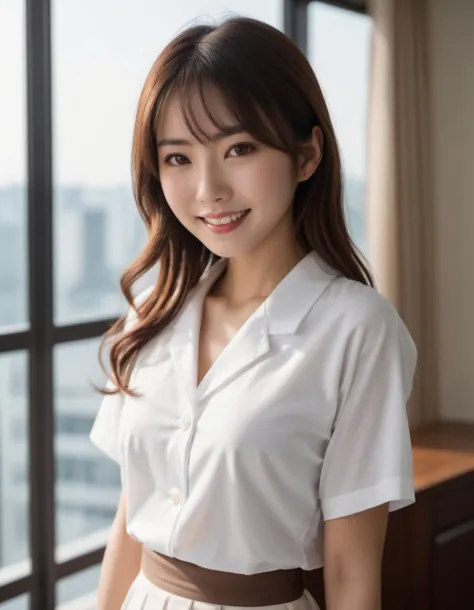 japanese woman in luxury apartment, cute, (high resolution detail of human skin texture:1.4,rough skin:1.2), (brown eyes), (smil...