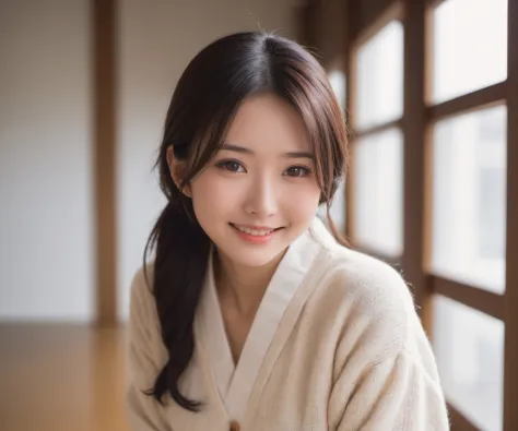 japanese cute woman,(shy smile:0.7), indoor , (chest focus)