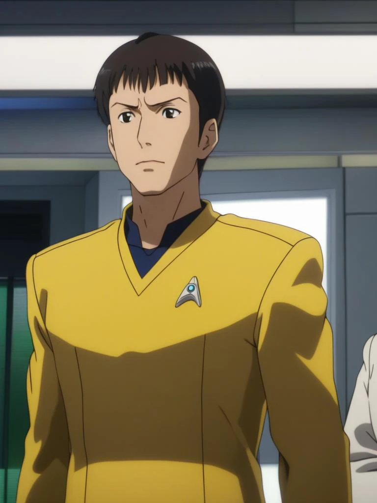 a man in a yellow uniform standing next to another man