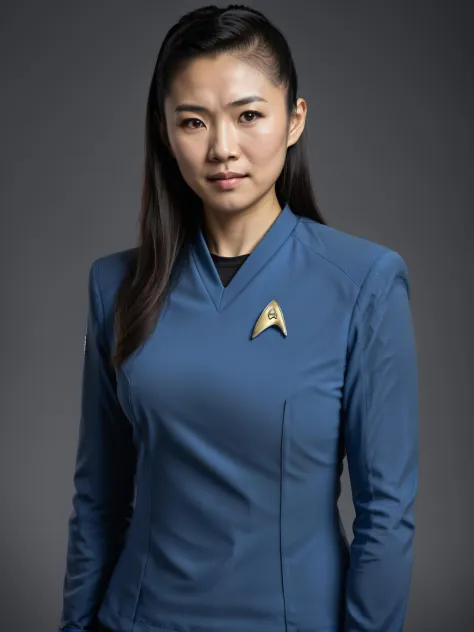 asian woman, in blue stsnwunf uniform,starship<lora:DSSNWXL:0.8>