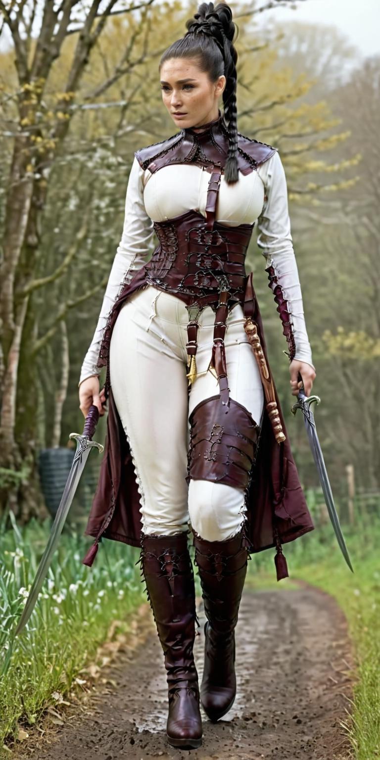 Arafed woman in a corset and leather outfit with a sword - SeaArt AI