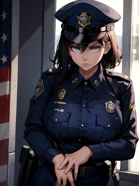 anime girl in uniform standing in front of a window