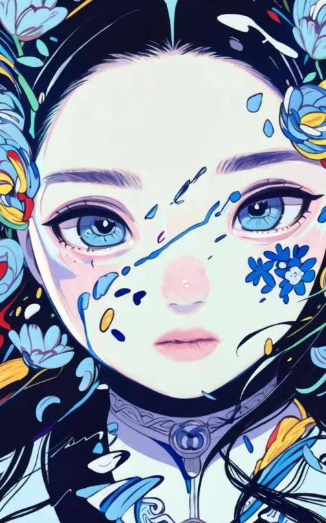 1girl, portrait, blue flowers bloomed all over, intricate patterns, jacquard fabric, extremely detailed clothing, insanely detailed, masterpiece, 8k, highest quality, trending on pixiv, <lora:ch1sat0:1>