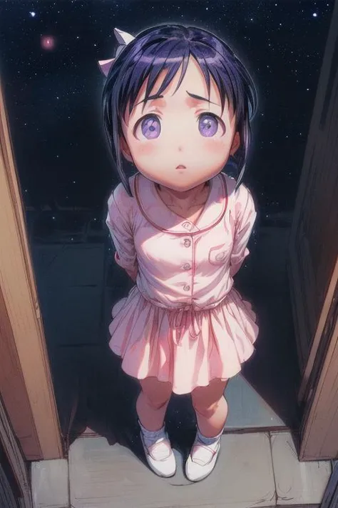 anime girl standing in doorway with cat ears and pink dress