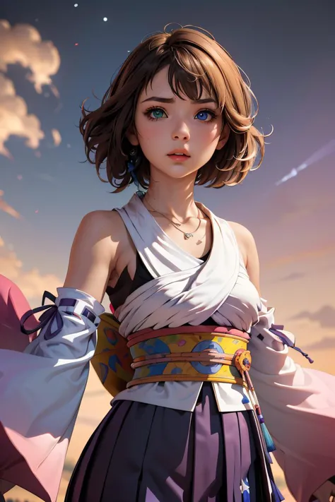 (masterpiece, best quality), 1girl,  <lora:YunaV3:1> YunaX, heterochromia, detached sleeves, japanese clothes, sash, obi, hakama skirt, purple hakama