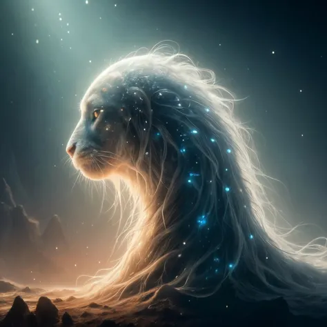 Digital art, image, hyper-detailed, complex composition, masterpiece, close-up, glow, abstract, surrealism, detailed, otherworldly, fantasy, soft pastel, natural volume, light, atmospheric , sharp focus, centered composition, professional photography, complex background, soft haze, sun rays, masterpiece. animalistic, beautiful, mysterious, horror, 