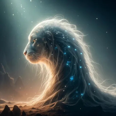 Digital art, image, hyper-detailed, complex composition, masterpiece, close-up, glow, abstract, surrealism, detailed, otherworldly, fantasy, soft pastel, natural volume, light, atmospheric , sharp focus, centered composition, professional photography, complex background, soft haze, sun rays, masterpiece. animalistic, beautiful, mysterious, horror, <lora:Proto:0.6>