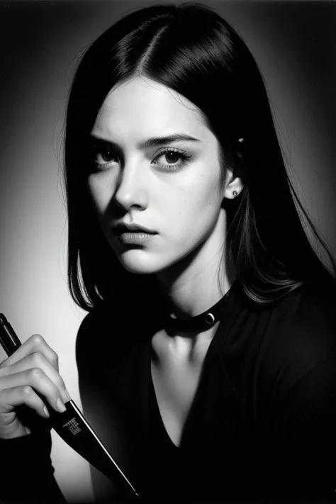 a black and white drawing of a girl,in the style of cyberpunk manga,heavy use of palette knives,dino valls,blink-and-you-miss-it detail,chris samnee,animated gifs,brooding mood,