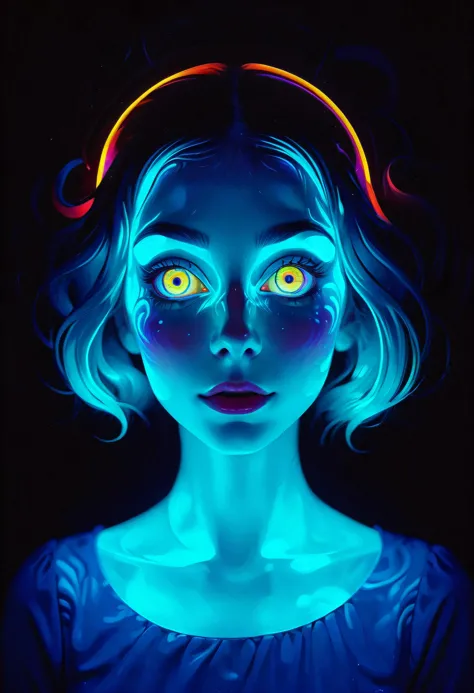 a woman with glowing eyes and a headband in the dark