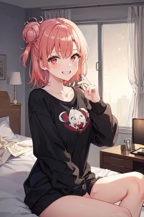 anime girl sitting on a bed brushing her teeth