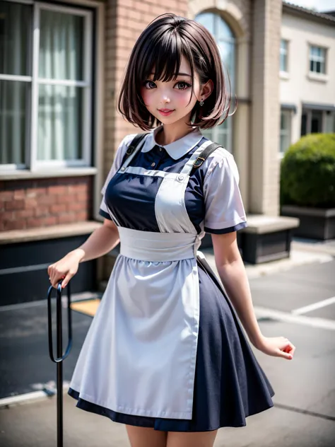 a close up of a woman in a uniform holding a cane