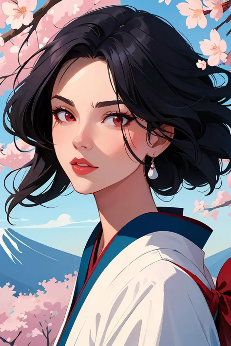 flat vector art,vector illustration, high quality,beautiful face by j Scott Campbell,woman,samurai,flowers in hair,kimono,normal...