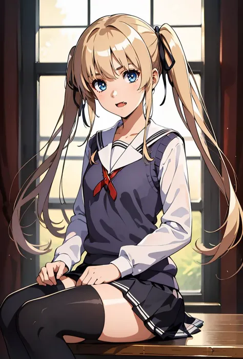 (masterpiece, best quality), 1girl,   <lora:sawamura_spencer_eriri_v1:0.8> aaeriri, long hair, twintails, hair ribbon, fang, sch...