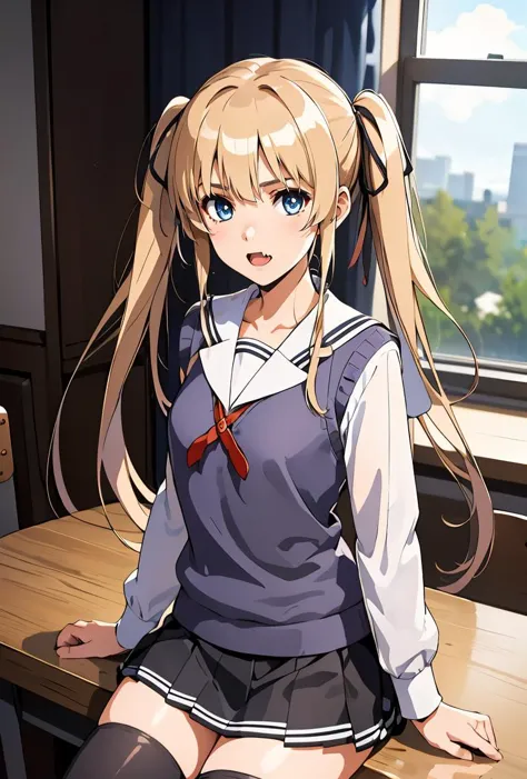 (masterpiece, best quality), 1girl,   <lora:sawamura_spencer_eriri_v1:0.8> aaeriri, long hair, twintails, hair ribbon, fang, sch...