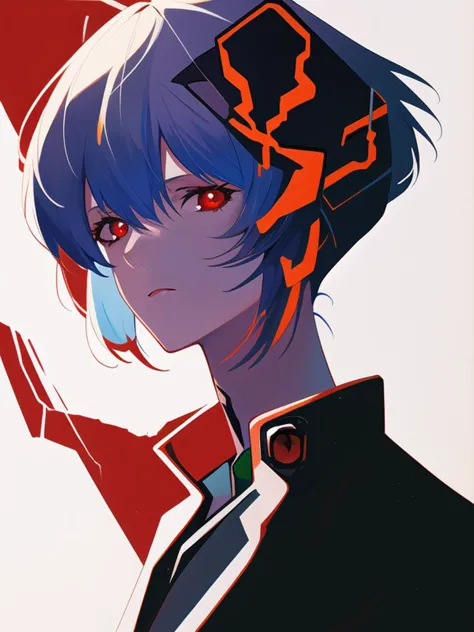 masterpiece portrait of rei ayanami \(evangelion\), evangelion \(hideaki\), high resolution illustration, red eyes, feminine, no...