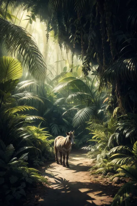 modern photograph, voluminous scene, sunny detailed jungle, high resolution texture, low key <lora:lowra_v10:0.6>