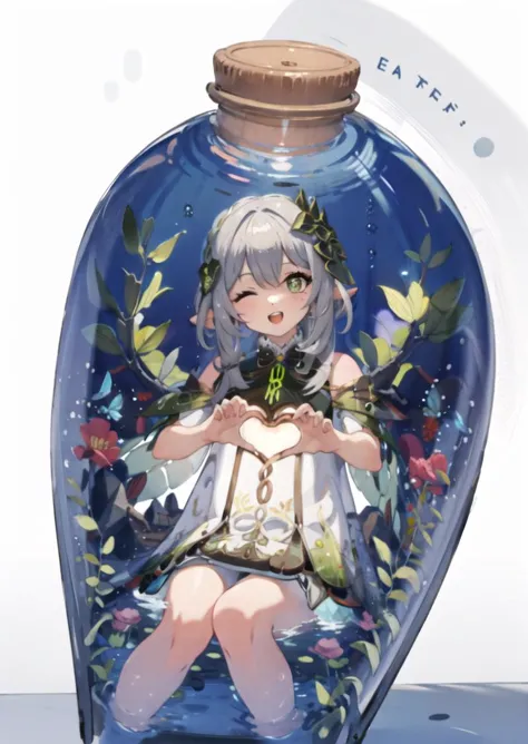 anime girl in a bottle with a cat