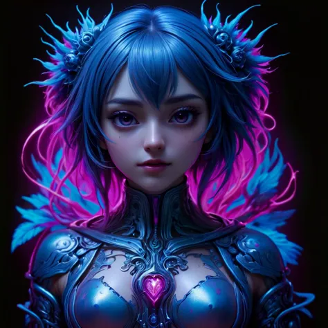 A magnificent cyberpunk style with bright neon accents, stark contrasting lighting in dark blue and magenta light sources, anime...