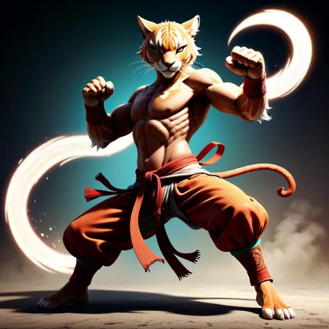 anime anthro puma, kung fu style fighting pose, radiating luminance, style of Enter the Fist, dust flows,anime anthro puma, kung...
