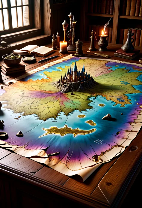 arafed map of the world on a table with candles and a candle