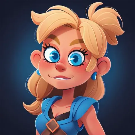 a cartoon girl with blonde hair and blue eyes