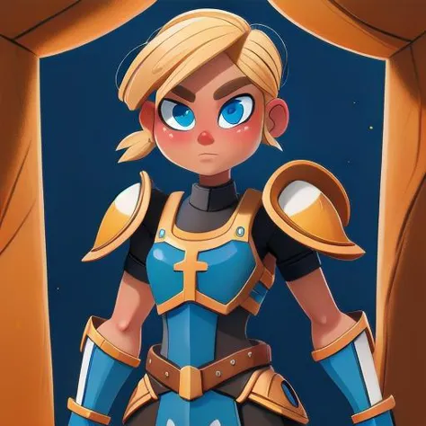 a close up of a cartoon character with a sword and armor