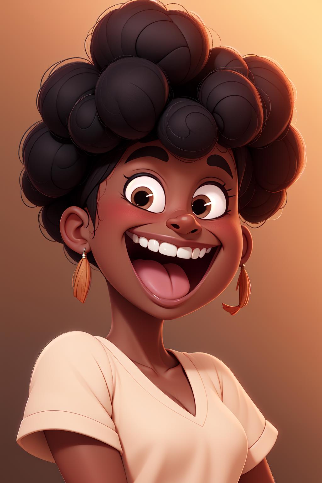 A cartoon character of a woman with a big afro hair - SeaArt AI