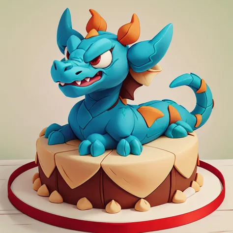 there is a cake with a blue dragon on top of it