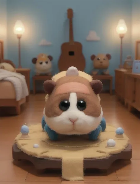 there is a stuffed animal that is sitting on a bed