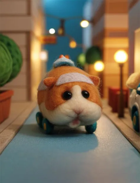 there is a toy hamster that is riding a toy car