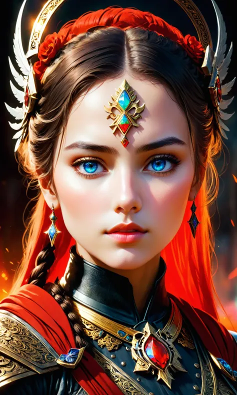 A Masterpiece portrait of a beautiful young female warrior, by Edgar Maxence and Ross Tran and Michael Whelan, artstation, octan...