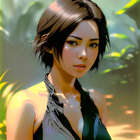 full body portrait of a beautiful young balinese lady, short hair, (sci-fi:1.2), masterpiece, intense shadows, ambient light, il...