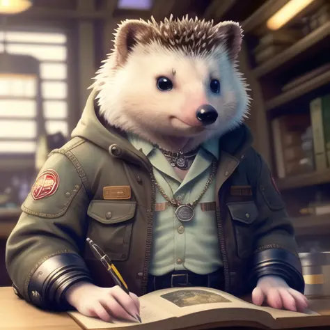 A hedgehog ((animal)) husband in a jacket, nostalgia, fantasy, sexy, professional majestic, realism, beautiful and detailed ligh...