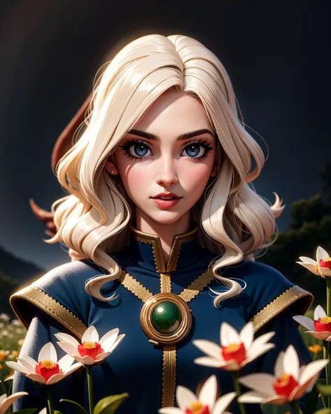 ((masterpiece), best quality, high quality, professional quality, highly detailed, highres, perfect lighting, natural lighting), middle earth, Wizard Focusing their mind to cast a powerful spell, Pharaoh, Tall, Fit, Square Face, Dark Skin, Platinum Blonde Hair, jade Eyes, Straight Nose, Thin Lips, Receding Chin, Old Dutch, Medium, Curly, An enchanted meadow, with colorful flowers and magical creatures roaming free, Tolkien, perfecteyes eyes, <lora:lora_perfecteyes_v1_from_v1_160:1>