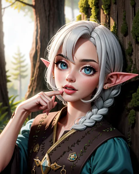 a close up of a person with a elf's head and a long white hair