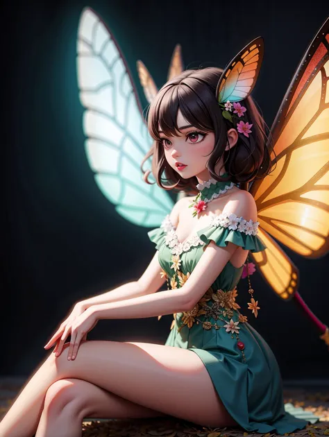 araffe fairy sitting on a rock with a butterfly wings