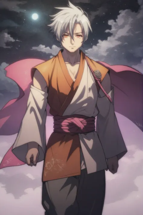 anime style digital painting, (full body:1.2), 1boy, man, handsome, solo, [:outlandish costume design,:0.2] monk, japanese, glow...