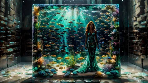 solo, (A mermaid's sanctuary:0.5) (Palette Knife Painting:1.3), high resolution  cinematic film still of DSLR, 8k uhd, hdr, ultra-detailed, high quality, high contrast