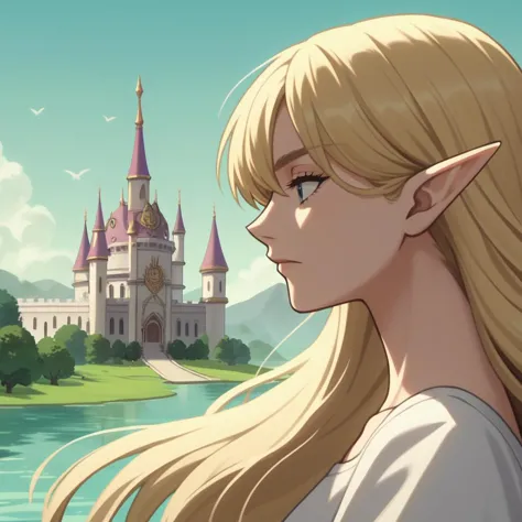 score_9, score_8_up, score_7_up, score_6_up,source_anime, anime 2d, anime screencap, side profile a beautiful blonde elf with he...