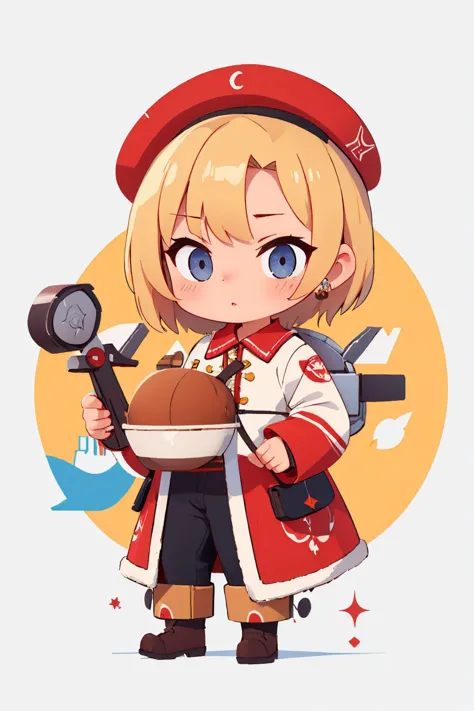 a cartoon girl in a red hat holding a plate of food