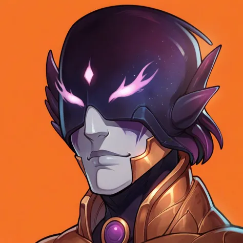 a close up of a person wearing a helmet and a purple eye