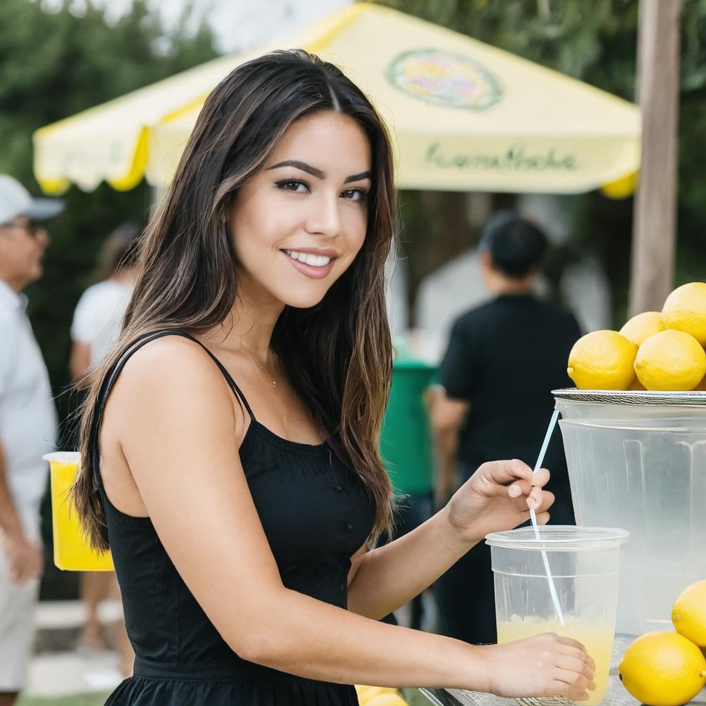 Araffe woman holding a bucket of lemons and a glass of water - SeaArt AI