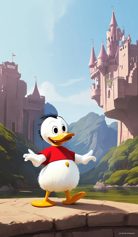 cutie fluffy creature donald duck, digital art, 3 d, octave render, masterpiece, mega detailed, pixar, disney, vivid illustration, cartoon, fantasy, by george stubbs, artgerm, in the style of ghibli kazuo oga, pastel fur