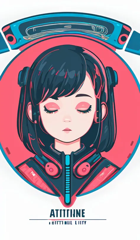 material design minimalist logo for an online store that sells art by elokitty. cute cyberpunk kawaii aesthetic. vector art illustration, girl, made with illustrator, trending on artstation hq, deviantart, vibrant colors, digital art, logotype, 8 k post - processing, smooth, clear lines, sharp focus, winning award masterpiece