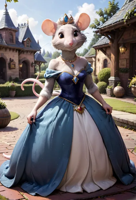 arafed mouse dressed in a blue dress and a tiable