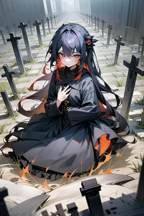 <lora:beautifulDetailedEyes_v10:0.1>, (masterpiece), red eyes, long hair, graveyard background,<lora:huTaoGenshinImpact_v12:1.0>